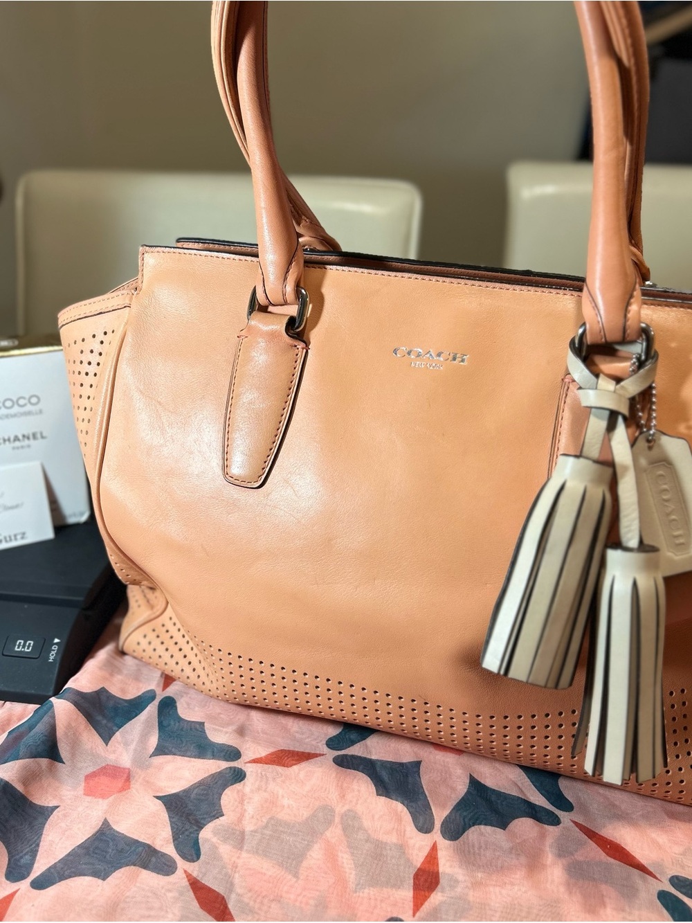 SALE Coach Legacy Perforated Medium Candace Carryall in a coral Leather wTassels